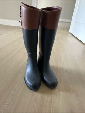 Massimo Dutti Black and Brown Tall Rain Boots